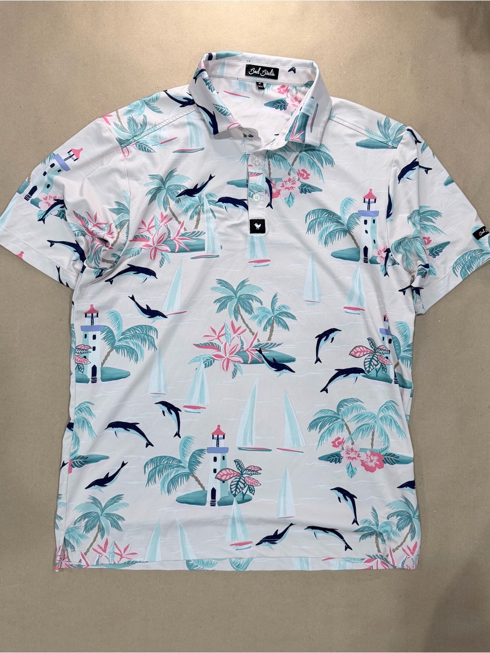 Bad Birdie Tropical Golf Polo – Men’s M Performance Floral Print